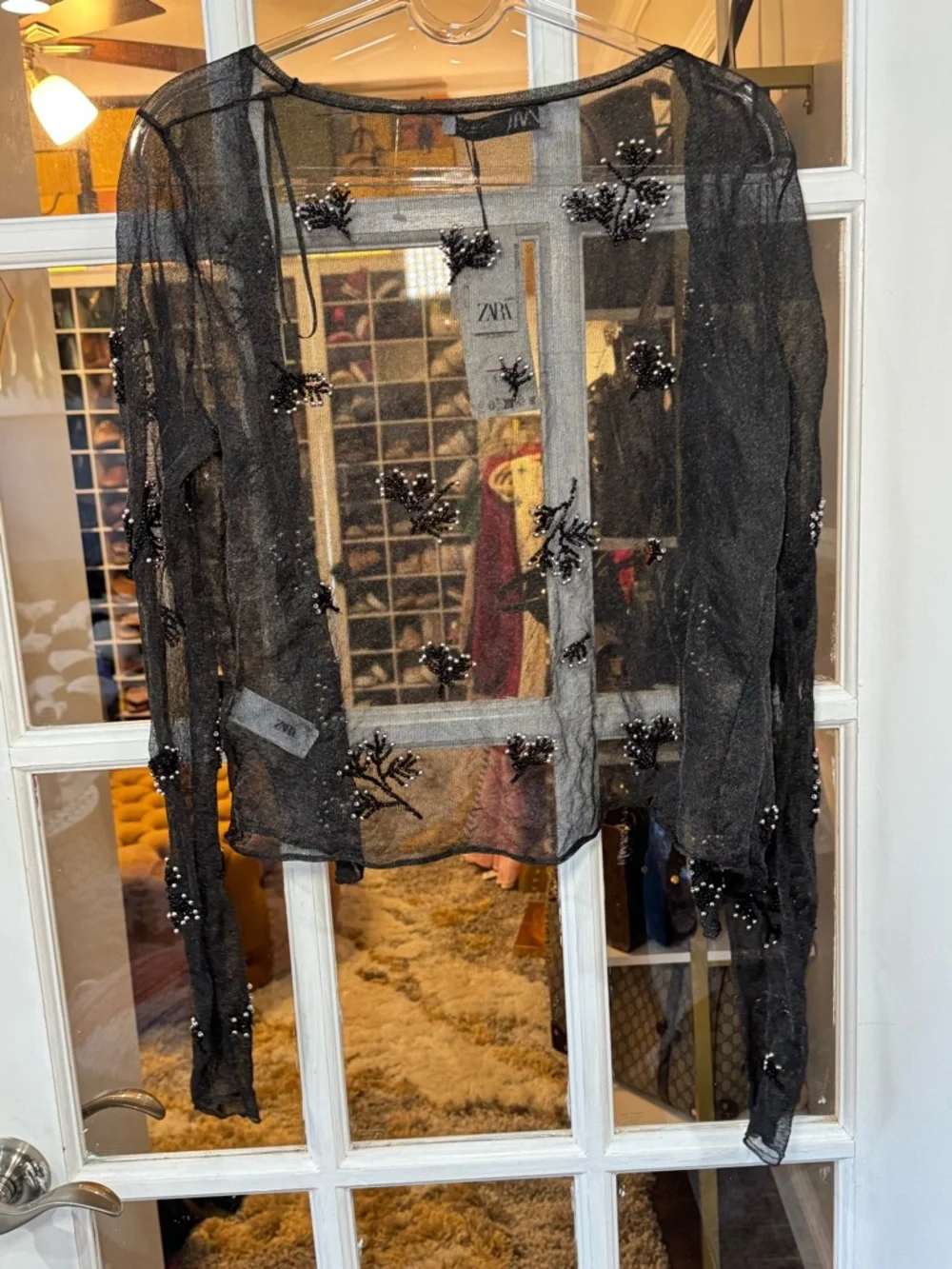 Zara Black Sheer Beaded Mesh Cardigan shrug shawl - Picture 6 of 6